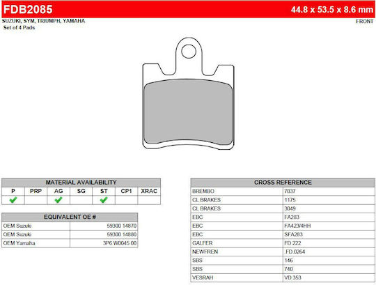 Ferodo Motorcycle Brake Pads Eco Friction Suzuki Burgman AN 250/Sym GT 500 2004 for Yamaha FJR 1300