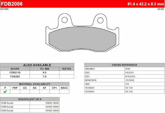 Ferodo Plăcuțe de frână pentru motociclete Partea din spate Platinum Suzuki Burgman 250 1996-2002