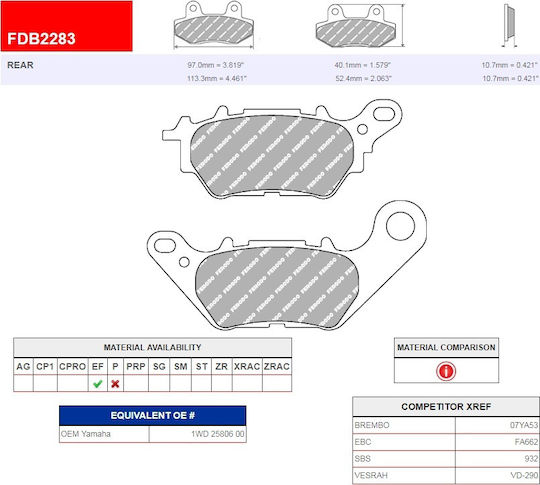 Ferodo Motorcycle Brake Pads Rear Eco Friction Yamaha X-Max 300 for Yamaha X-MAX 125 / X-MAX 300 / MT-03