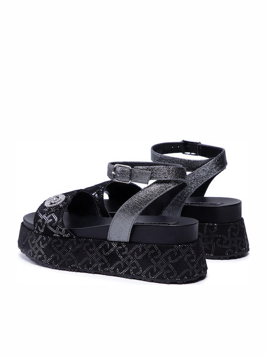 Liu Jo Frida Women's Leather Ankle Strap Platforms Black