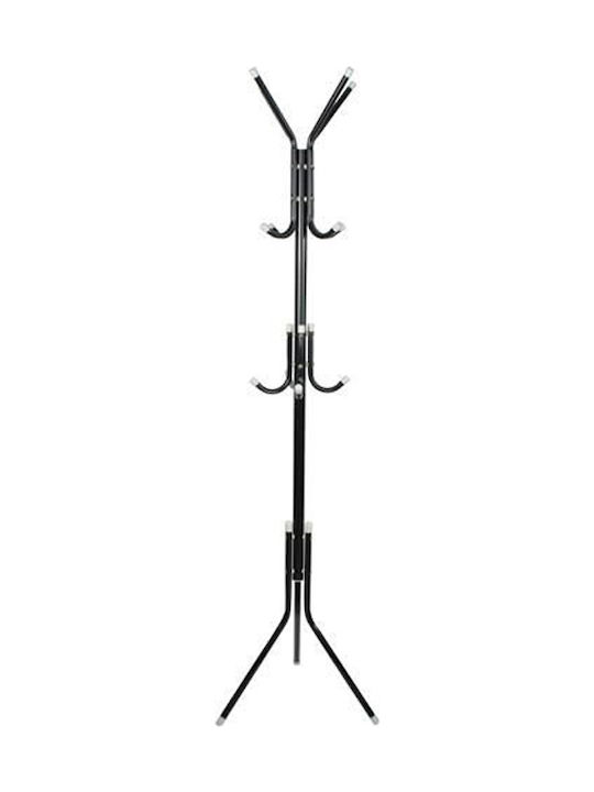 Freestanding Coat Rack Metallic Μαύρος με 12 Γάντζους & 3 Πόδια 42x42x175cm