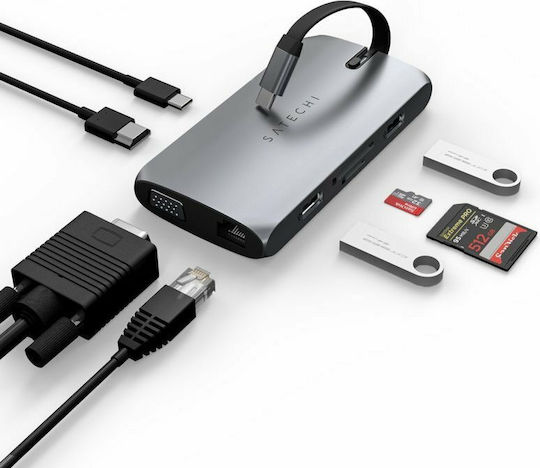 Satechi USB-C Docking Station with HDMI 4K PD Ethernet and Support for 2 Monitors Gray (ST-UCMBAM)