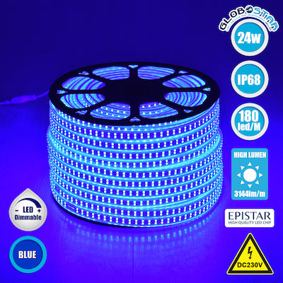 GloboStar Waterproof LED Strip Power Supply 220V with Blue Light Length 1m and 180 LEDs per Meter SMD2835