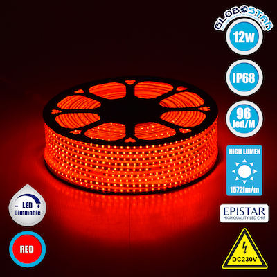 GloboStar Waterproof LED Strip Power Supply 220V with Red Light Length 1m and 96 LEDs per Meter SMD2835
