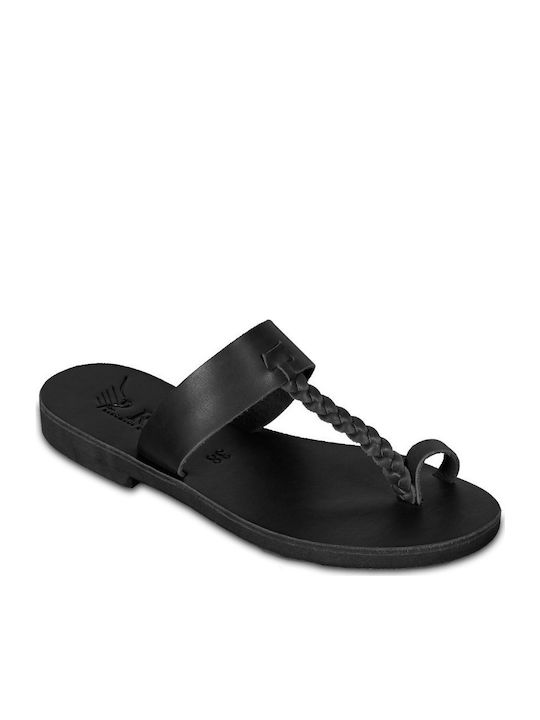 51 Leather Women's Flat Sandals in Black Color