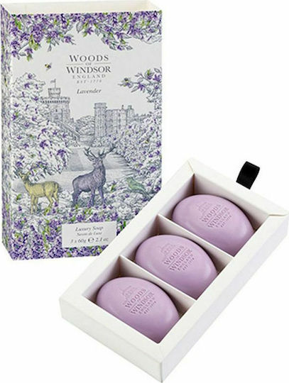 Woods Of Windsor Lavender Μπάρες Σαπουνιού με Βούτυρο Καριτέ & Χαμομήλι 3x180gr