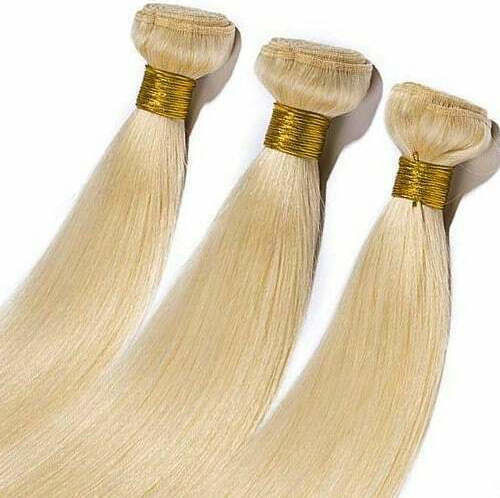 Bioshev Professional Haarteile mit Clip mit Echthaar in Licht Blond Farbe 50cm 9.3