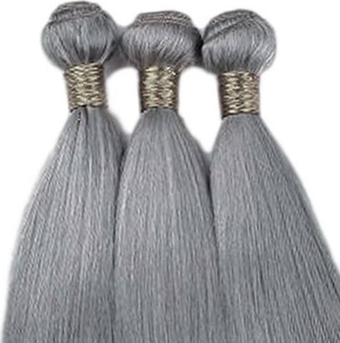 Bioshev Professional Haarteile mit Clip mit Echthaar Remy in Gray Farbe 50cm