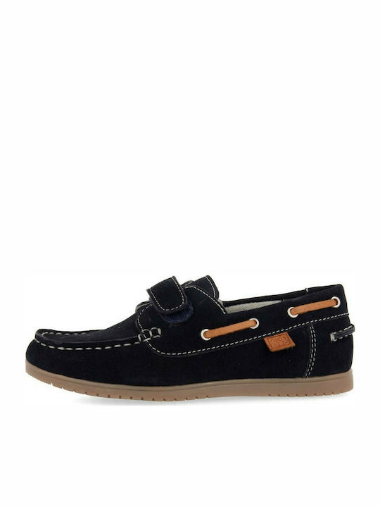 Boys Suede Moccasins with Velcro Navy Blue