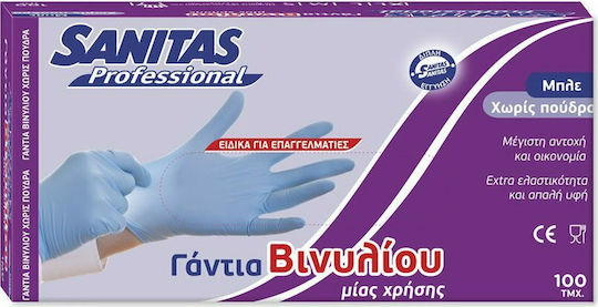 Sanitas Professional Vinyl Examination Gloves Powder Free Blue 100pcs