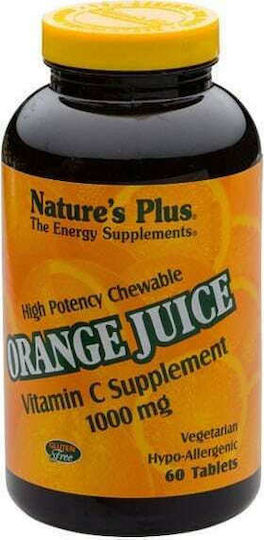 Nature's Plus Orange Juice C Vitamin for Immune System Boost, Skin & Antioxidant Action 1000mg 60 chewable tabs