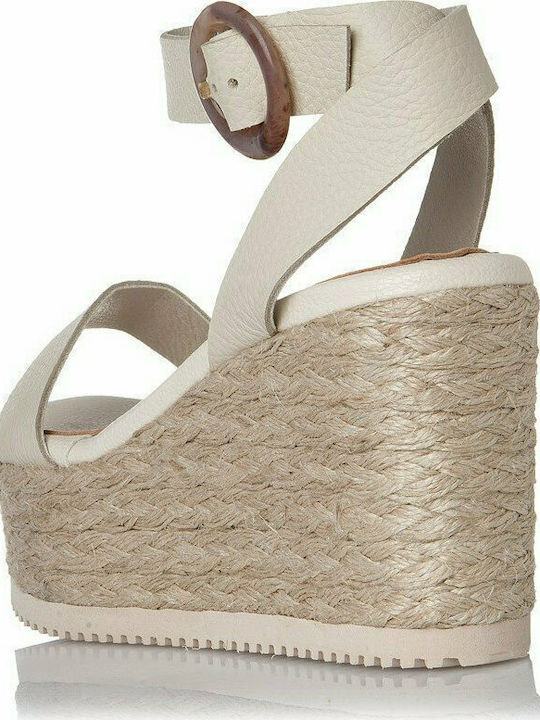 Women's Leather Ankle Strap Platforms White