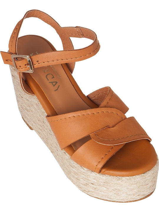 Women's Leather Ankle Strap Platforms Tabac Brown