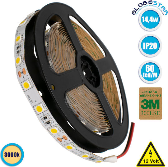GloboStar Ταινία LED 12V Θερμό Λευκό Φως 5m Τύπου SMD5050