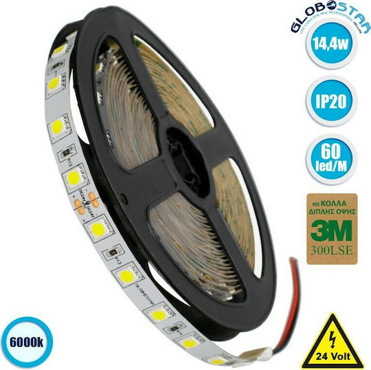 GloboStar Ταινία LED 24V Ψυχρό Λευκό Φως 5m Τύπου SMD5050