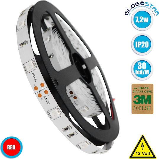 GloboStar LED Strip 12V Red Light 5m Type SMD5050