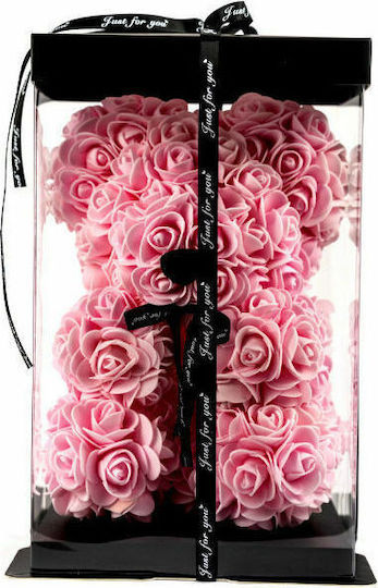 Bear of Artificial Roses Pink 25cm in Box Aleiferopoulos Flowers