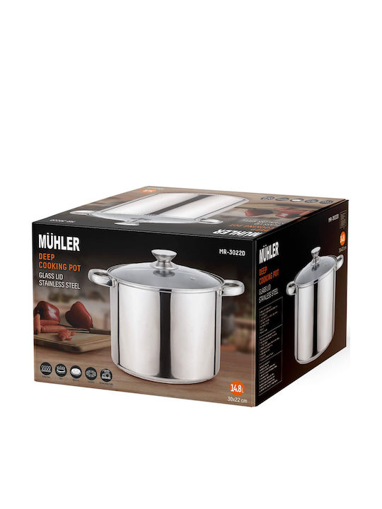 Muhler with Glass lid from Stainless Steel & Triple bottom Deep Stainless Steel Pot 14.8lt / 30cm