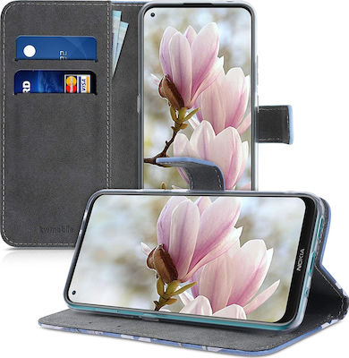 KWmobile Magnolias Wallet Δερματίνης Taupe / White / Blue Grey (Nokia 3.4)