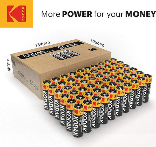 Kodak 60 Pack Alkaline Batteries AA Xtralife 1.5V 30422636