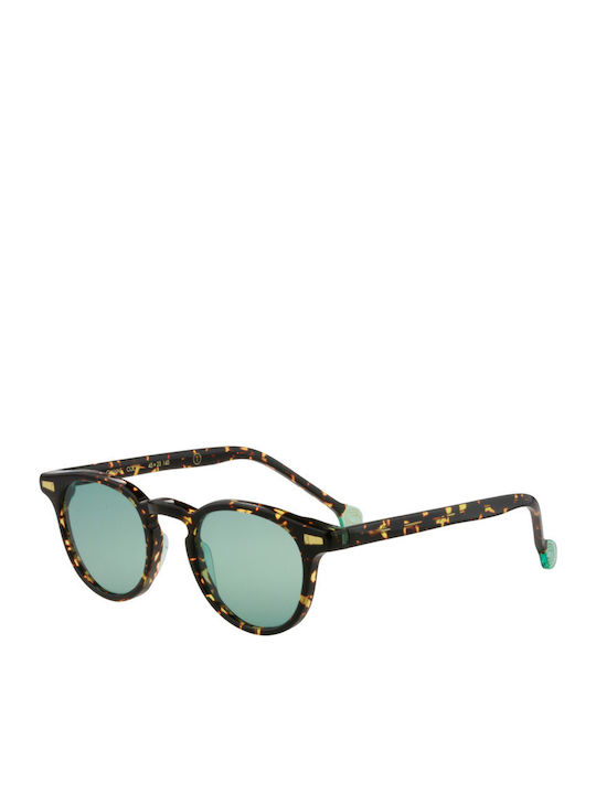 Kyme Gianni Unisex Sunglasses with Brown Tartaruga Plastic Frame and Green Lens