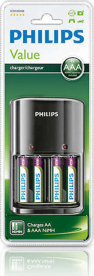 Philips MultiLife Зарядно 4 за батерии Ni-MH Размер AA/AAA Комплект с 4x AAA 800 mAh в Черен цвят