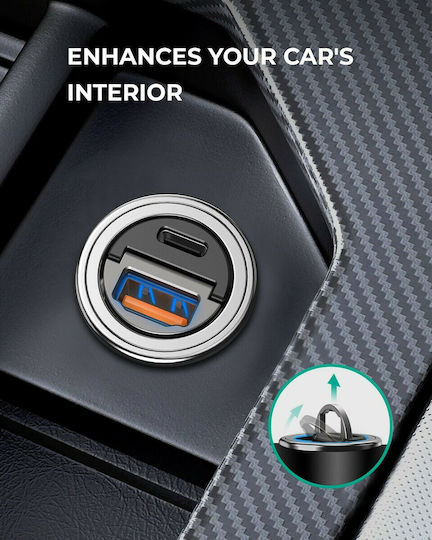Aukey CC-A3 Încărcător Auto Cu Mufă De Brichetă 30W Cu Porturi 1xUSB-A 1xType-C Culoare Neagră