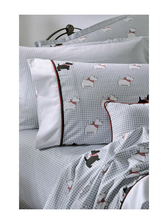 Down Town Home Duvet Cover Set Cotton Single with Pillowcase 175x245 767 Grey / Red