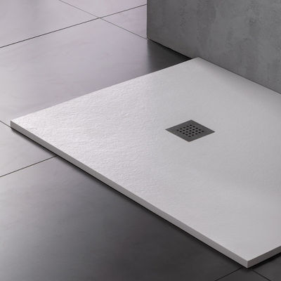 Sirene Slate Cast Marble Ορθογώνια Ντουζιέρα Τεχνητής Πέτρας 100x80cm Λευκή