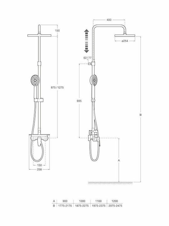 Roca Even Adjustable Shower Column without Mixer 87.5-127.5cm Silver