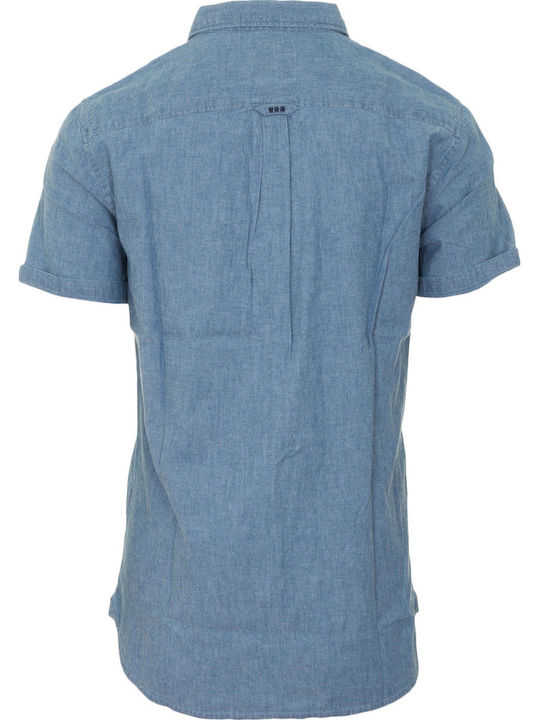 Basic Classic University Oxford Short-sleeved Cotton Shirt Blue