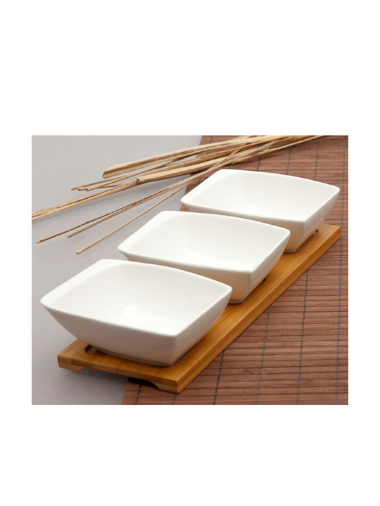 Cryspo Trio Porcelain Dessert Divided Serving Tray with 3 Slots White 30x13cm