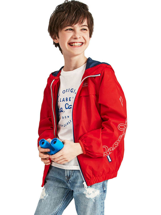 Alan Kinder Sport Jacke Kurz Winddicht mit Kapuze Rot