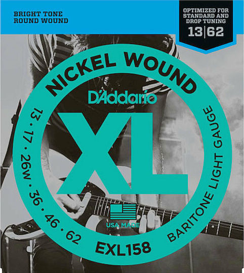 Daddario Set Nickel Wound Strings 13 - 62 for Electric Guitar XL Nickel Baritone Light