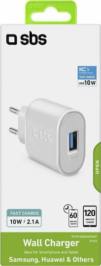SBS Ladegerät ohne Kabel mit USB-A Anschluss 10W Weißs (TETR1USB2AWFAST)