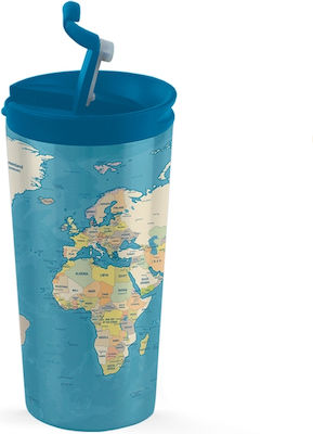 iDrink Map Glass Thermos Stainless Steel BPA Free Blue 350ml with Mouthpiece