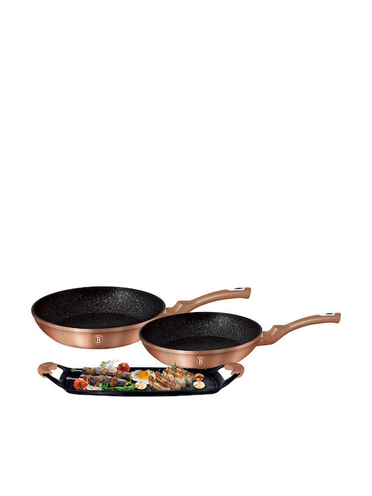 Berlinger Haus Metallic Line Set De Tigăi Din Aluminiu Rose Gold Collection Cu Acoperire Interioară Din Piatră 3 Vase