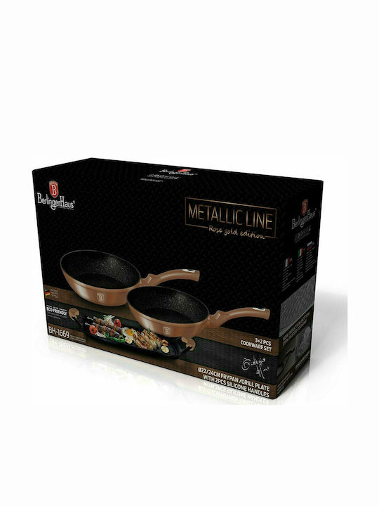 Berlinger Haus Metallic Line Set De Tigăi Din Aluminiu Rose Gold Collection Cu Acoperire Interioară Din Piatră 3 Vase