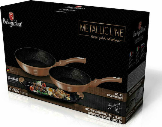 Berlinger Haus Metallic Line Комплект Тигани от Алуминий Rose Gold Collection с Вътрешно Покритие от Камък 3 Съда