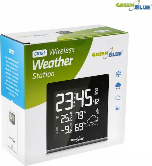 Green Blue GB151 Безжична Метеорологична станция Цифров Настолен Черен