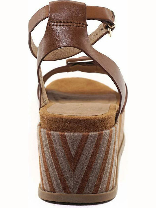Women's Leather Ankle Strap Platforms Tabac Brown 2-28513-26 380