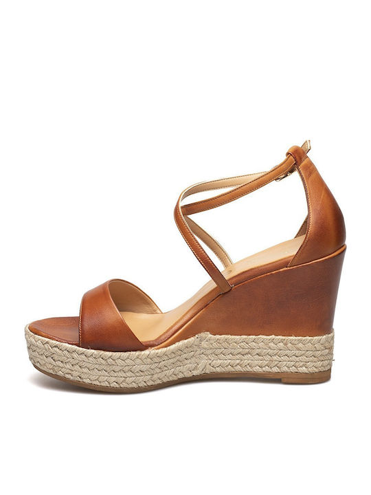 Women's Leather Ankle Strap Platforms Tabac Brown