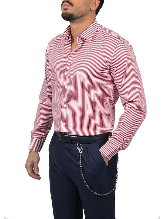 D-Zine D-1906 Men's Shirt Long Sleeve Cotton Striped Pink