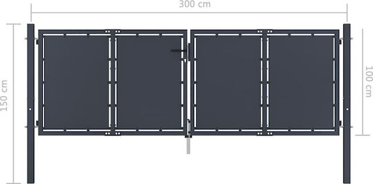 vidaXL Garden Fence Gate Anthracite Steel Metal Fence Gate in Gray Color 1.0x3.0m