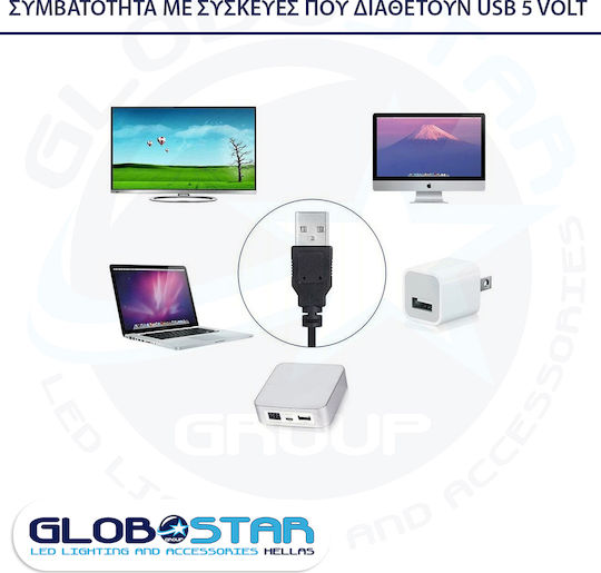 GloboStar Αδιάβροχη Ταινία LED Τηλεόρασης USB 5V RGB Φως 4x50cm Τύπου SMD5050 με Τροφοδοτικό & Τηλεχειριστήριο