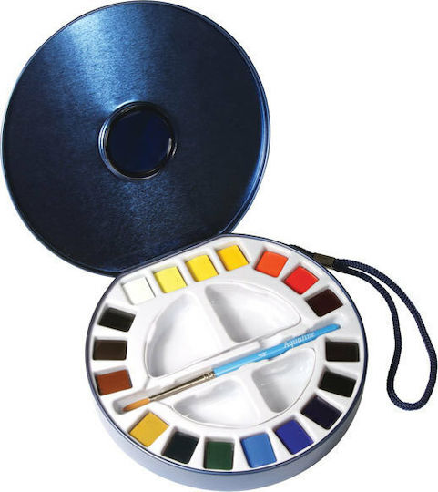 Daler Rowney Aquafine Travel Tin Watercolours 18 Colours with Brush Set