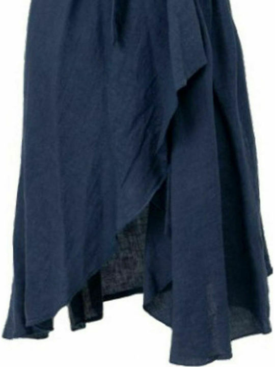 M MADE IN ITALY Blaue, lange, ärmellose Damenstrickjacke mit abnehmbarem Gürtel. 17-1671O Marineblau