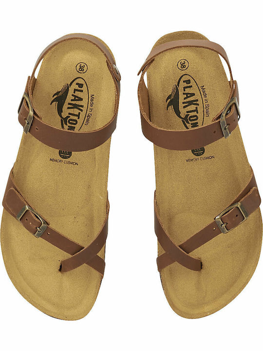 Leather Women's Flat Sandals Anatomic with Strap Apure Roble