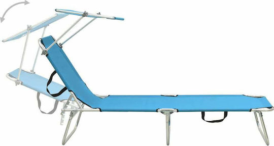 vidaXL Foldable Aluminum Beach Sunbed Blue with Shader 187x57.5x27cm