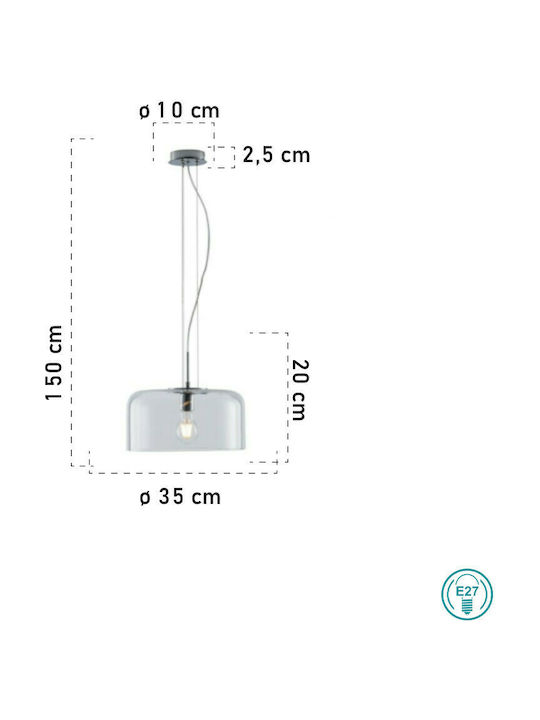 Fan Europe Gibus-S35 Κλασικό Κρεμαστό Φωτιστικό Μονόφωτο Καμπάνα με Ντουί E27 Διάφανο